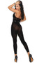 Footless bodystocking with pot hole cut outs, high neckline, o ring details and spaghetti straps.