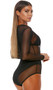 Sheer mesh long sleeve bodysuit with back zipper closure.