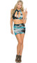 Tie dye crop top with high collar neckline and cut out front. Matching mini skirt included. Two piece set.
