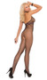 Deep V halter neck fishnet bodystocking with satin ribbon bodice and open crotch.