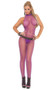 Seamless fishnet halter bodystocking with open crotch.