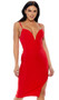 Sleeveless midi dress featues a V-wire sweetheart neckline, thigh slit and adjustable straps.
