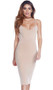 Sleeveless V-neck midi dress with plunging open back and knot detail.