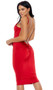 Sleeveless V-neck midi dress with plunging open back and knot detail.