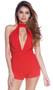 Halter neck romper with high collar, cut out v shaped plunging neckline, mesh insets and open back.