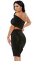 Strapless one shoulder tube dress with side cutout and asymmetrical hem.