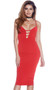 Sleeveless midi dress with plunging neckline, strappy chest details, adjustable shoulder straps and zipper back.