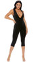 Sleeveless capri jumpsuit with plunging V neckline and back zipper closure.