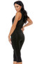 Sleeveless capri jumpsuit with plunging V neckline and back zipper closure.