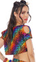 Rainbow print short sleeve cold shoulder crop top with crew neck.