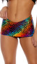 Metallic rainbow print mini skirt with built in shorts and cheeky cut back. Pull on style.