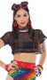 Short sleeve mesh crop top with crew neck and front metallic rainbow band underneath to provide just enough coverage.