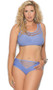 Opaque slip on style bralette with wide shoulder straps, U shaped neckline, and cut out net detailing. Matching boyshort panty with cheeky cut back included. Two piece set.