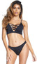 Brazil Bikini Set features bikini top with strappy criss cross detail over a plunging V neckline, triangle cups and spaghetti straps. Low rise bottoms with cheeky scrunch back also included.