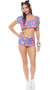 Colorful palm tree print mini skirt with built in shorts and cheeky cut back. Pull on style.