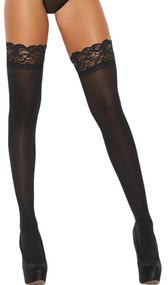 Stay up opaque thigh highs feature a silicone lace top to help keep them in place.