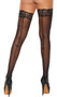 Stay up sheer thigh highs featuring back seam with mini printed bow and silicone lace top to help keep them in place.