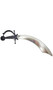Short curved scimitar style pirate sword with shiny plastic silver blade and black decorative handle.