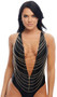 Draped body chain with halter neck and adjustable lobster clasp closure.