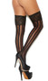 Vertical striped thigh highs with wide lace top.