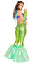 Poseidon's Daughter mermaid costume includes halter tie front crop top with seashell look, and metallic high pants with scale pattern, iridescent mermaid tail flared legs and zipper back. Two piece set.