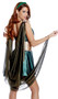 More than a Myth Medusa costume includes sleeveless metallic asymmetrical dress with plunging neckline and attached cape. Snake print belt and arm drape also included. Three piece set.