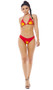 Fired Up Racer Girl costume includes adjustable triangle bikini top with halter neck and flame print. Matching cheeky shorts also included. Two piece set.