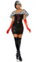 It's a Cruella World movie villain costume includes metallic mini dress with lace up front and Dalmatian spotted faux fur contrast. Elbow length gloves also included. Two piece set.