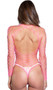 Wide fence net long sleeve bodysuit with fishnet collar and open back.