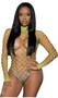 Wide fence net long sleeve bodysuit with fishnet collar and open back.