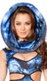Galaxy space print wired hood. Item is essentially two wired circles with expandable fabric tube in between.