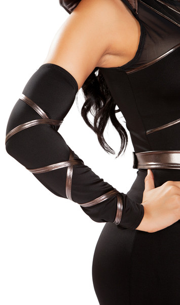 Ninja arm cuffs include stretchy arm sleeves with metallic straps that you wrap around and tie. Pair.