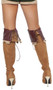 Faux leather boot cuffs with tie back and faux suede castle themed trim. Measure about 6-1/4" tall including trim. Pair.