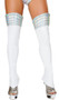Space girl leggings feature a vinyl fabric with padded iridescent silver ribbed tops and back zipper closure. Footless, designed to wear over your own shoes or boots, and tapered to cover the top of your foot. Inside is soft fleece lined. Two per package.