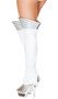 Wet look thigh high space girl leggings with iridescent silver ribbed tops and back zipper.