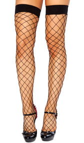 Thigh high open fishnet stockings.