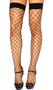 Thigh high open fishnet stockings with lace top.