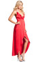 Long wrap gown with plunging neckline, adjustable straps, frill detail and button fastening.