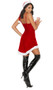 Santa's Sweetie costume includes sleeveless velvet mini dress with asymmetrical hem, adjustable straps, faux fur trim. Matching Santa hat included. Two piece set. Boots and accessories not included.