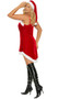 Santa's Sweetie costume includes sleeveless velvet mini dress with asymmetrical hem, adjustable straps, faux fur trim. Matching Santa hat included. Two piece set. Boots and accessories not included.