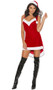 Santa's Sweetie costume includes sleeveless velvet mini dress with asymmetrical hem, adjustable straps, faux fur trim. Matching Santa hat included. Two piece set. Boots and accessories not included.