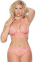 Lace slip on halter style bralette with V front and scalloped edges. Matching panty included. Two piece set.