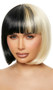 Two-toned black and white bob style wig. Short and straight with bangs.