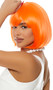 Orange bob style wig. Short and straight with bangs.