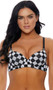 Checkered underwire bra top features adjustable straps, slightly padded cups and hook and eye back closure. Please note white coloring is not a bright white, it is almost gray. Can be worn as part of a racing costume or layered club outfit, or worn alone for a sexy bedroom look!