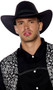 Faux suede cowboy costume hat features a rope band detail, gold vents on each side, and attached adjustable rope chin strap.