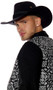 Faux suede cowboy costume hat features a rope band detail, gold vents on each side, and attached adjustable rope chin strap.