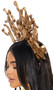 Gold plastic headband with attached plastic snakes. Back side of snakes are hollow and open. Measures about 19-1/2" wide by 12-1/2" high.