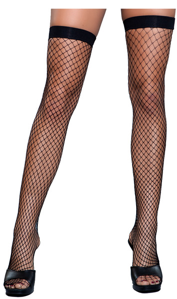 Fence net thigh highs with wide top.