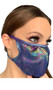 Iridescent face mask with mini diamond design and metallic blue straps. Elastic straps go around the back of the head to avoid discomfort to your ears. Straps do not tie, you just pull the mask down over your head for a snug fit. Double layered, the inside is cloth lined. Made in the USA.